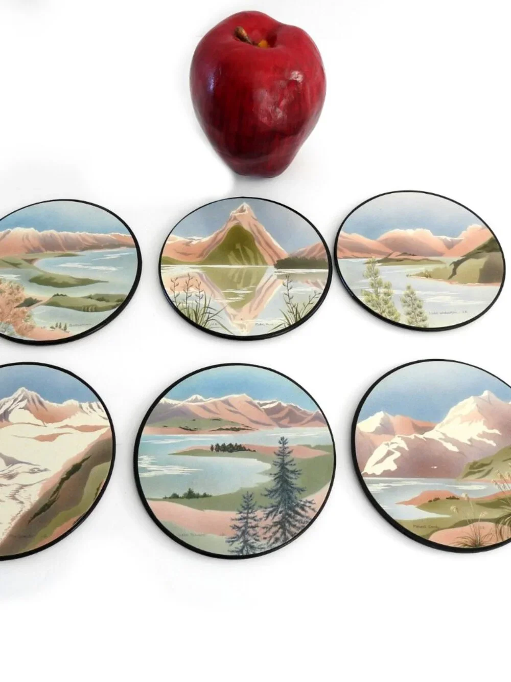 VTG 1970s New Zealand Scenic Cork Coasters Set of 6 Signed J.B. - Picture 2 of 10